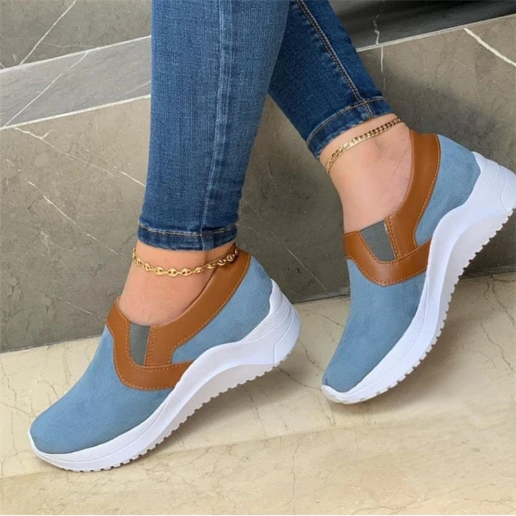 

2022 Autumn Ladies Loafers Women Shoes New Fashion Round Toe Wedges Thick-soled Outdoor Runing Shoes Slip on Flat Casual Shoes