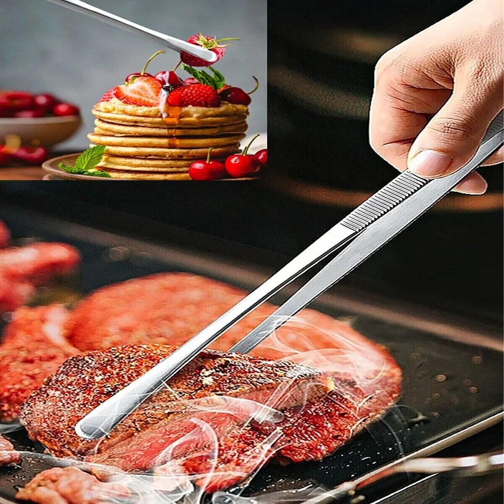 

Stainless Practical Steel tweezers Household and kitchen utensils professional silver dinner tongs barbecue tool for the garden.