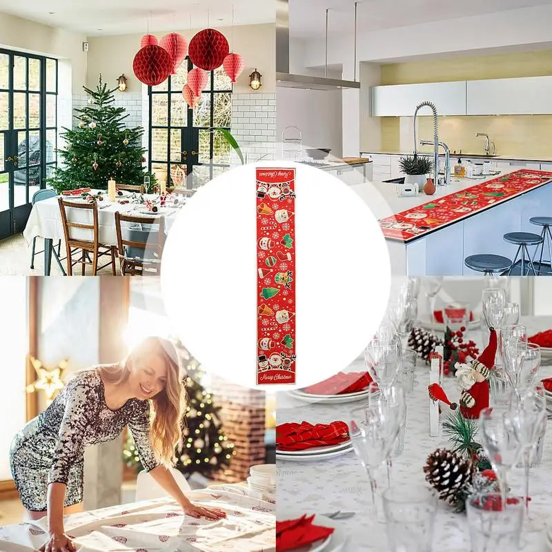 Christmas Table Cover Christmas Tree Tablecloth 13x72inch/33x180cm Snowflake Farmhouse Table Runner Red Black Plaid Table Cloth