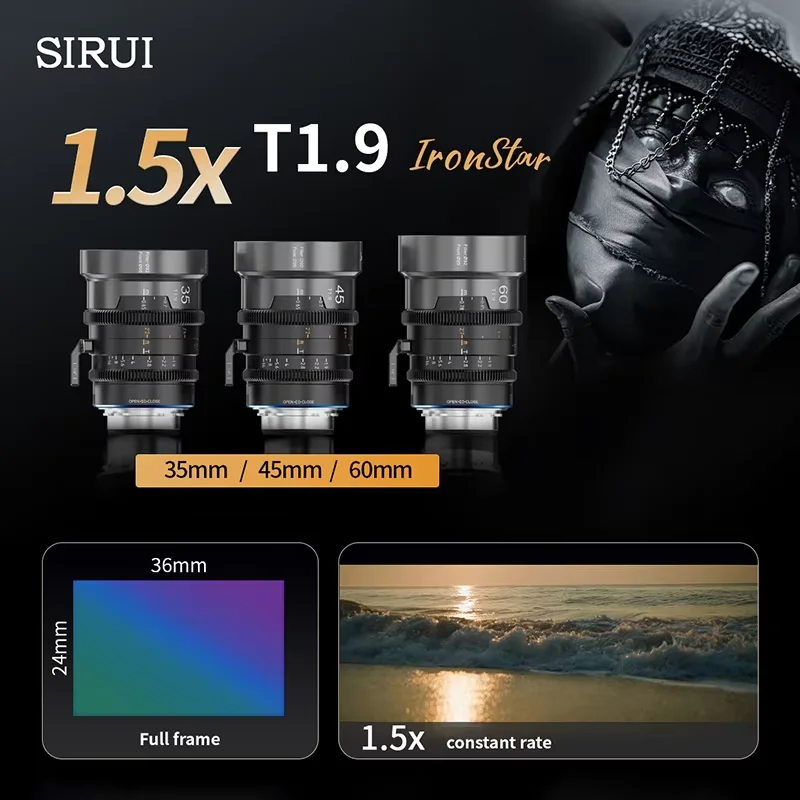 SIRUI IronStar 35mm 45mm 60mm T1.9 1.5X 아나모픽 시네 렌즈 캐논 EF PL 마운트 카메라용 대형 조리개 풀 프레임 렌즈