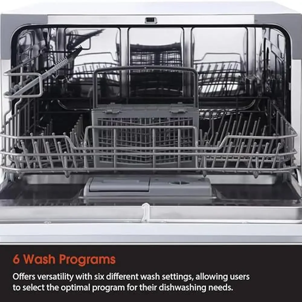 Energy Star Countertop Dishwasher 6 Plate Wash Programs White EZ Clean Filter Stainless Steel Interior Residual Drying Quick 5