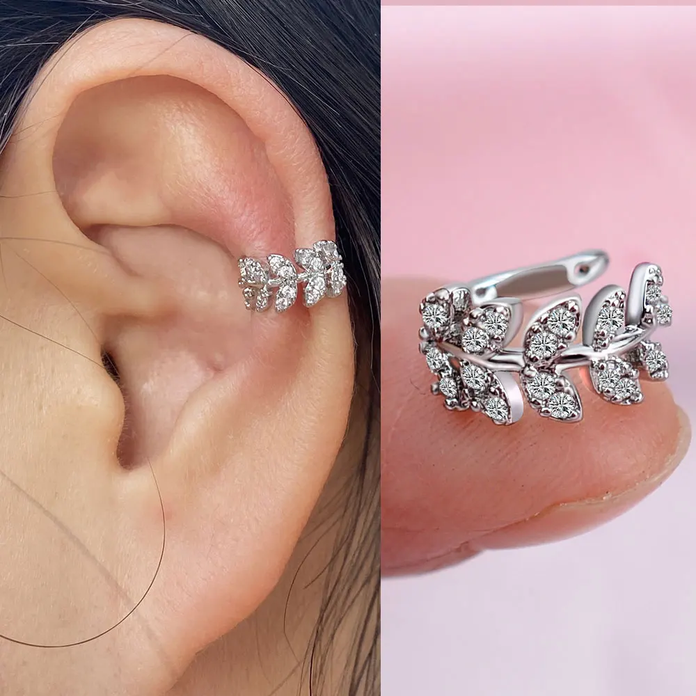 1Pc Neue Kristall CZ Clip Auf Ohrring Blatt Ohr Manschette Ohne Piercing Helix Knorpel Ohr Clip Ohr Wrap Für frauen Teen Party Schmuck – Detail 15