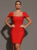 Women Celebrity Sexy Square Collar Black Red Mini Bodycon Bandage Dress 2024 Knitted Elegant Evening Club Party Outfit 1
