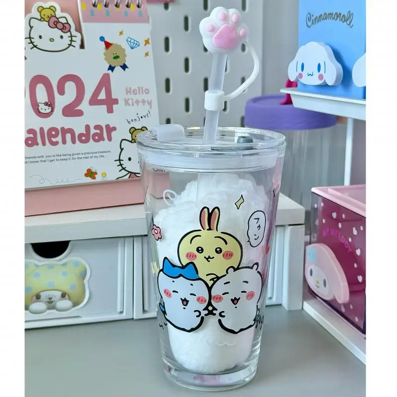 

Kawaii Miniso Chiikawa Water Cup Hachiware Usagi Anime Cartoon Straw Cup Outgoing Water Cup Girl's Holiday Birthday Gift