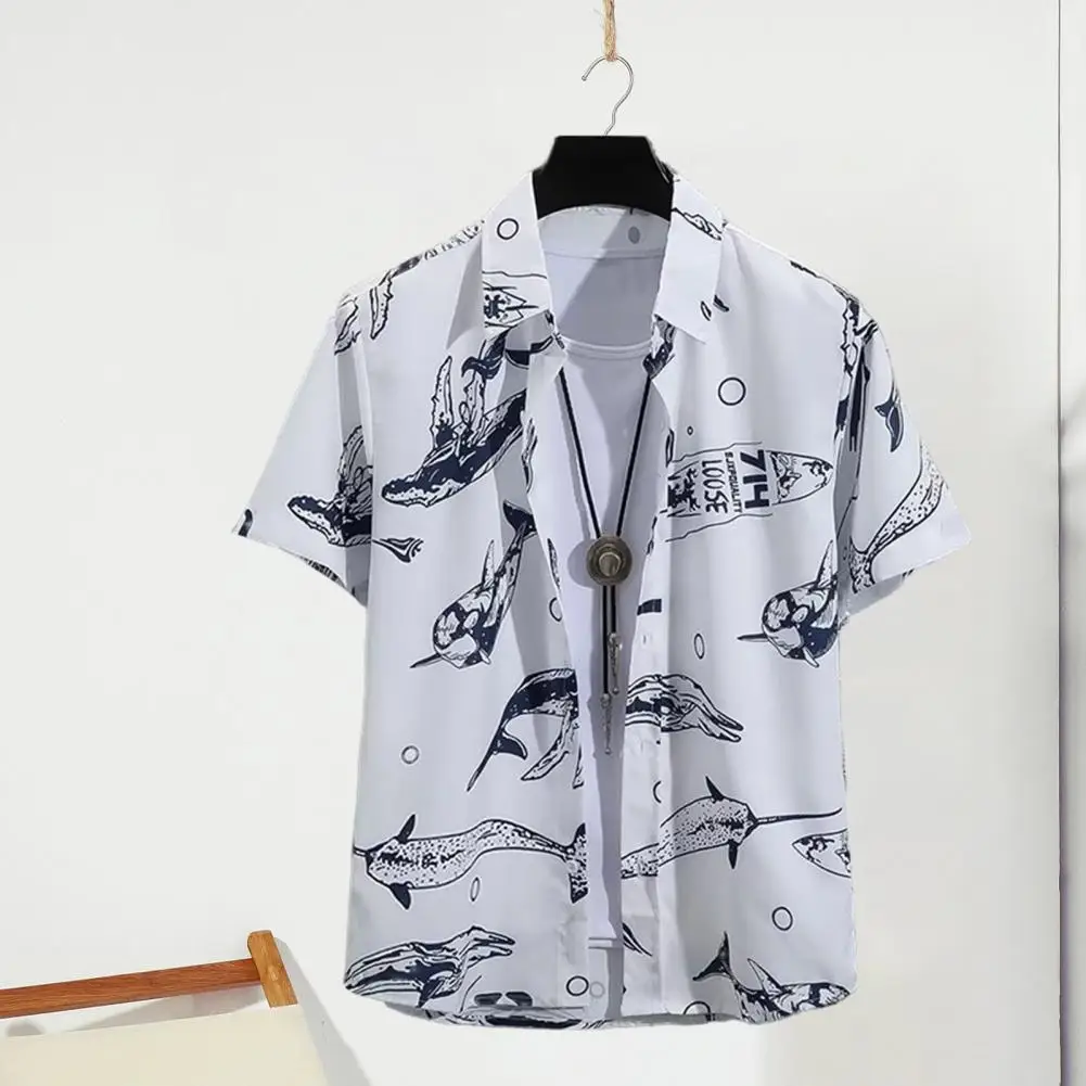 

Summer Men Shirt Colorful Print Short Sleeves Tropical Style Hawaii Shirt Loose Single-breasted Quick Dry Vacation Beach Top