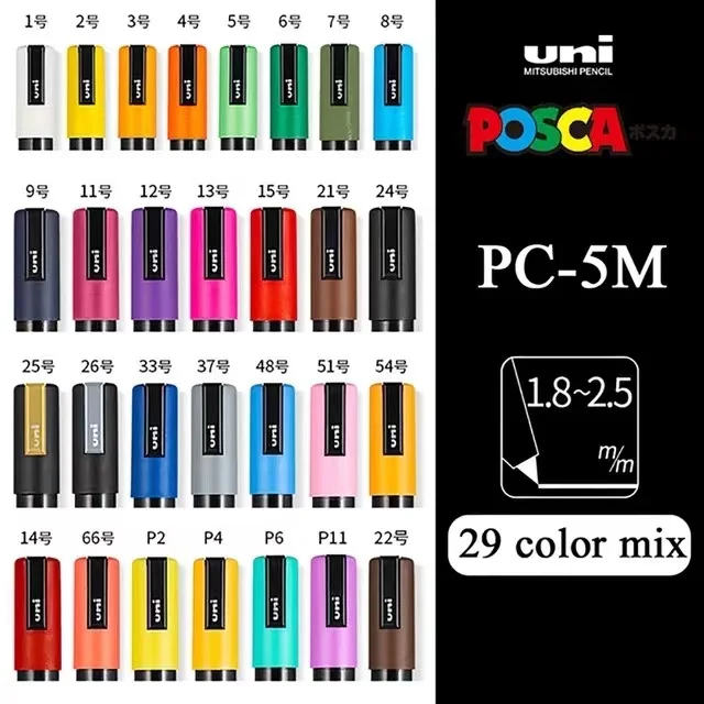 Uni Posca Paint Marker FULL RANGE Set , Mitsubishi ALL Natural & Dark ,  Gold & Silver Pen Medium Point 29 Color (PC-5M) - AliExpress