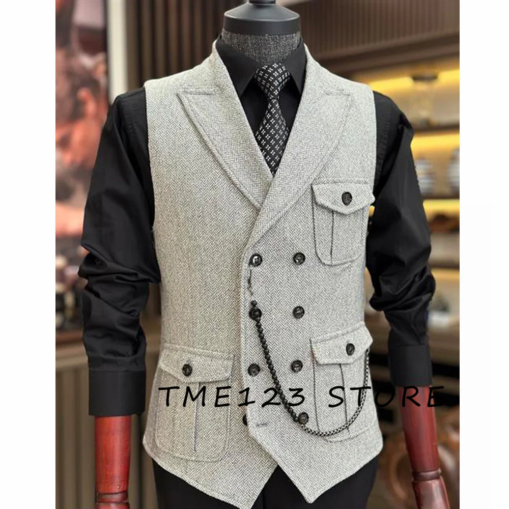 Mens Solid Color Vest Herringbone Slim Fit V Neck Tuxedos School Party Waistcoat Wedding Banquet