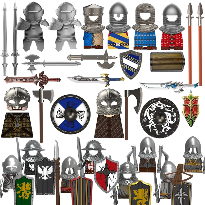 V1002 Mittelalterliche Bogenschützen Ritter Burgwächter Palädiner Ritter Schwarze Adler Ritter Schwere Rüstung Baustein-Zubehör Spielzeug