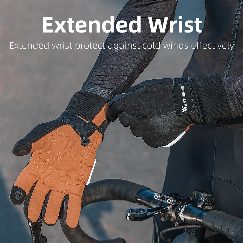 WEST BIKING Full Finger Protective Gloves Touch Screen Shockproof PU Leather Bike Gloves Thick Non-Slip Sports Safe Motor Gloves