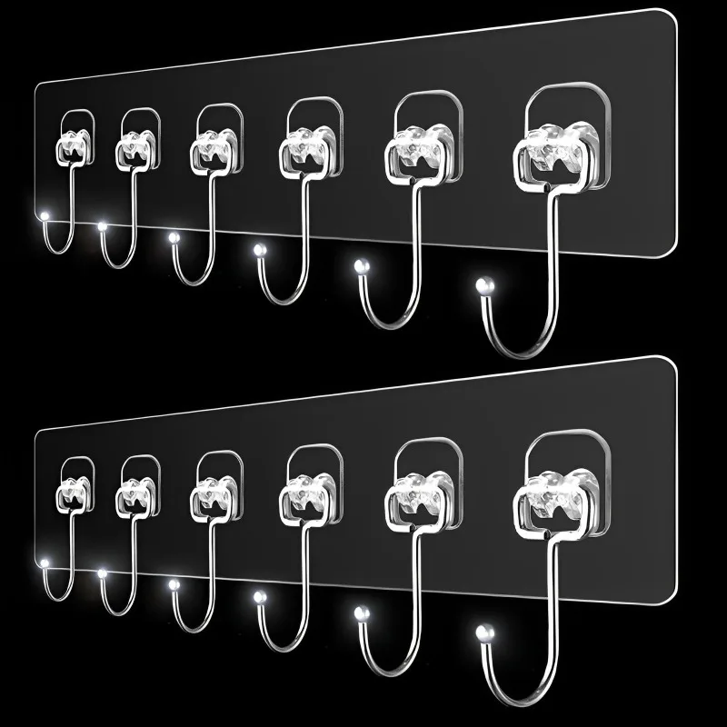 

3/5/6 Row Wall Hanging Hook Transparent Wall Hooks for Kitchen Bathroom Strong Hooks Towel Clothes Hanger Key Holder Organizer