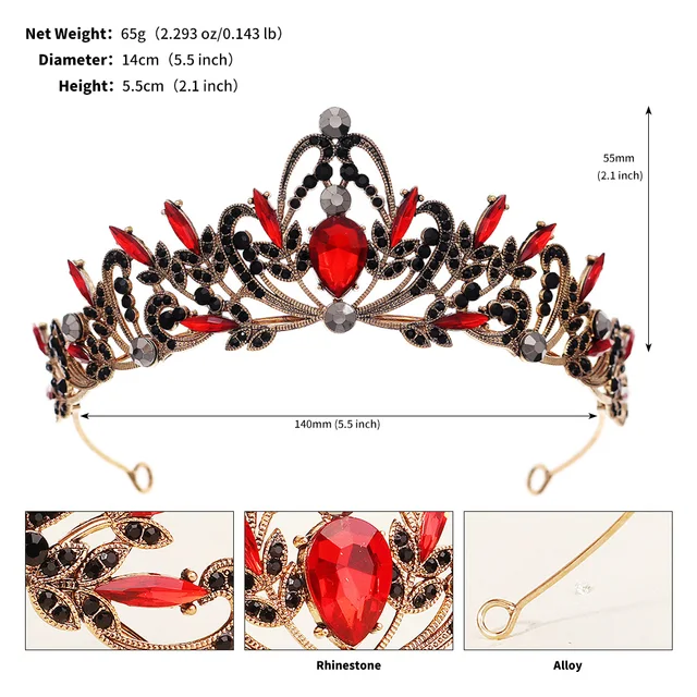 Tiara Con Strass Per Donne - Corona Da Regina, Per Matrimoni, Compleanni, Halloween - Foto 5