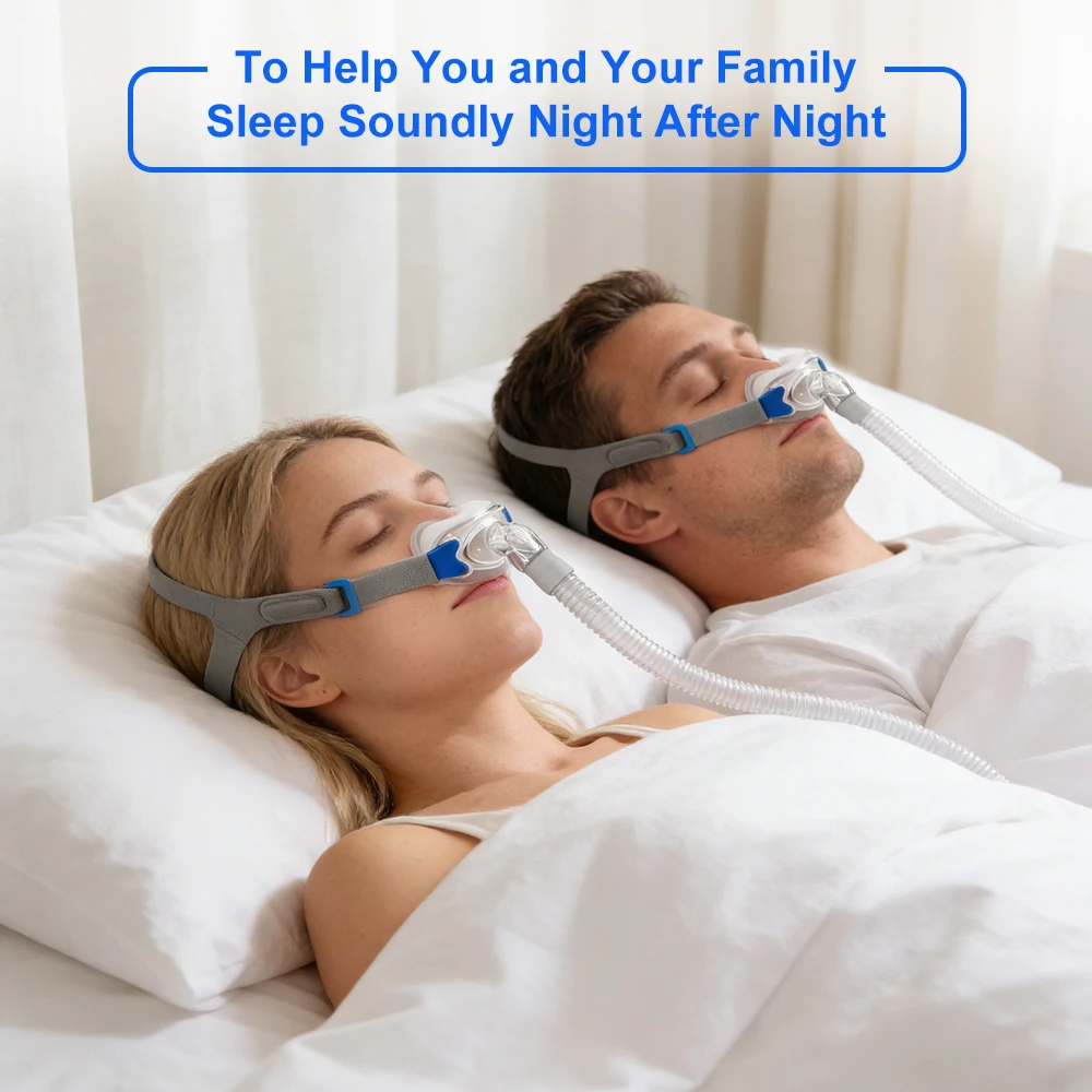 CPAP Nasenpolstermaske, universelle Nasenmaske für Schlafapnoe mit Kopfband für CPAP- und BiPAP-Masken mit Silikonpolstern in den Größen S/M/L. – Detail 6
