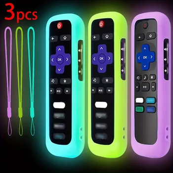Conjunto de controle remoto de silicone luminoso de 1/2/3 peças com corda adequado para controle remoto de TV TCL Hisense Roku 1