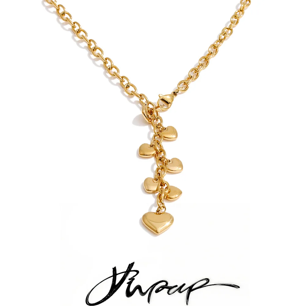 Yhpup Heart Drop Chain Necklace 56cm Stainless Steel 16K & Platinum PVD Plated