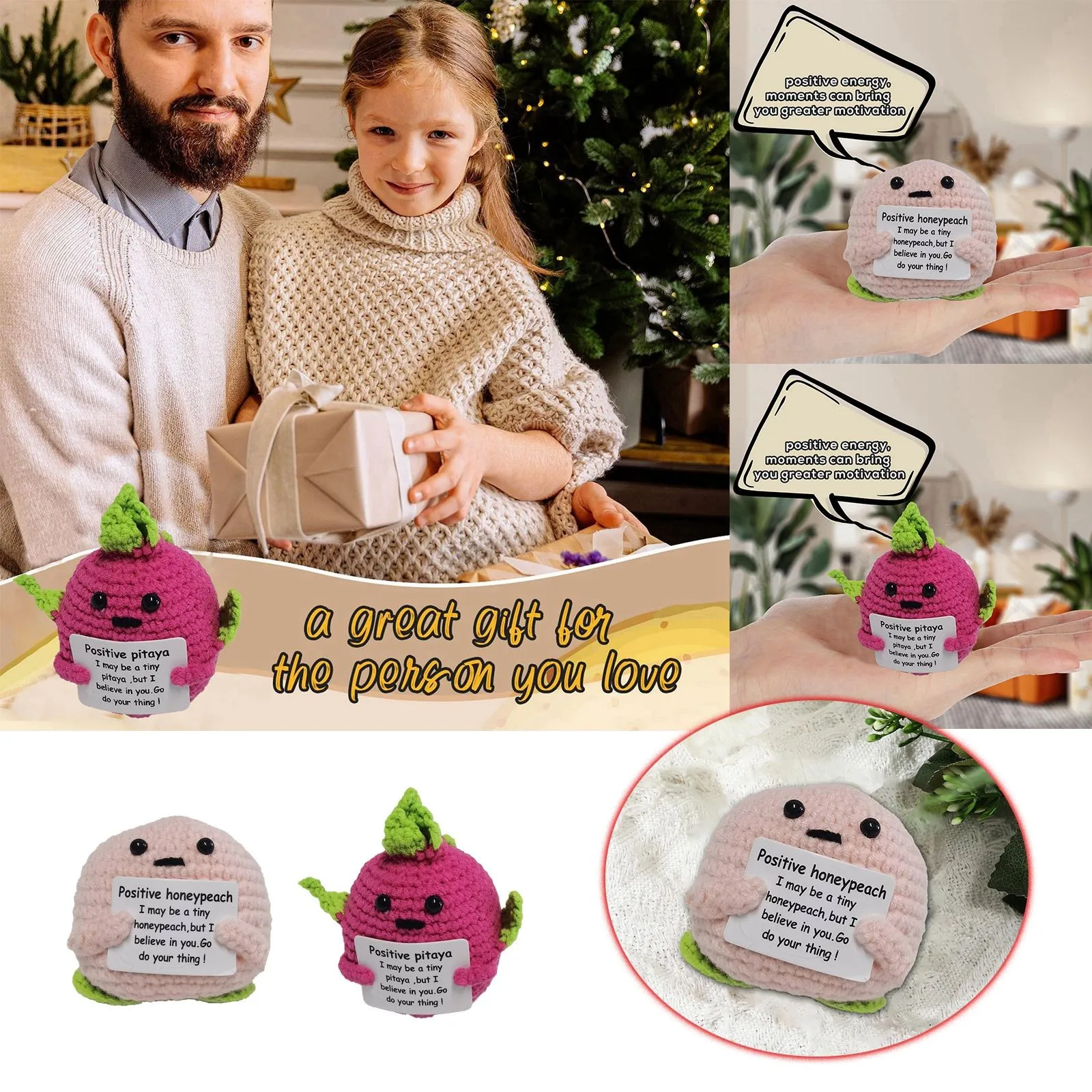 

Cute Fruit Shape Decorative Doll Wool Crocheted Figurine Funny Expression Desk Ornament For Home Office Decoration Kids Gift