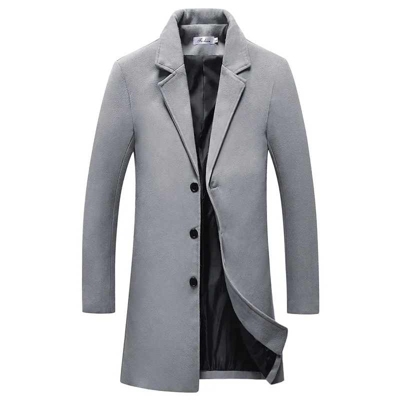 Casual men jacket Winter Men's Casual Woolen Overcoat Jacket Fashionable Simple Medium-length Slimming Smooth Silhouette Men