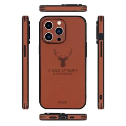 Vintage Deer Pattern PU Leather Phone Case with Soft Business Lens Protection - iPhone X XS (Brown)