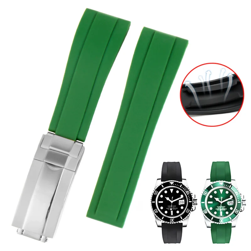 Cinturino In Gomma Per Rolex Submariner Oysterflex Daytona Gmt Yacht Master Cinturino Seiko Bracciale Con Fibbia In Acciaio Inossidabile 20Mm 21Mm