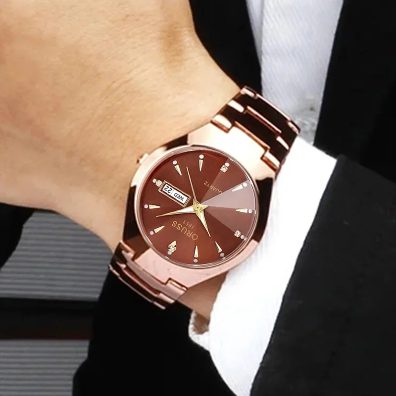 Oruss Top Brand Men Watch High Quality Stainless Steel Waterproof Luminous Pointer Week Calendar Man Original Quartz Wrist Watch, Alina Gadgets