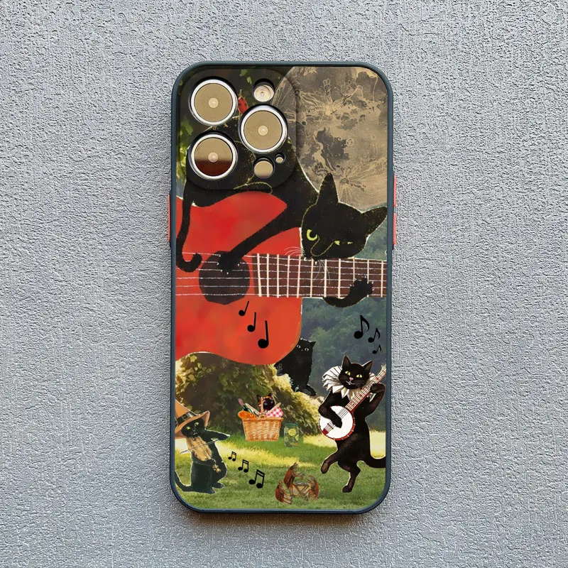 Retro-Stil Schwarze Katze Kunst Handyhülle für iPhone 17 16 15 14 Pro Max 16 14 15 Plus 12 13 Mini 11 Pro Max X XR XS Rückseiten-Cover – Detail 3