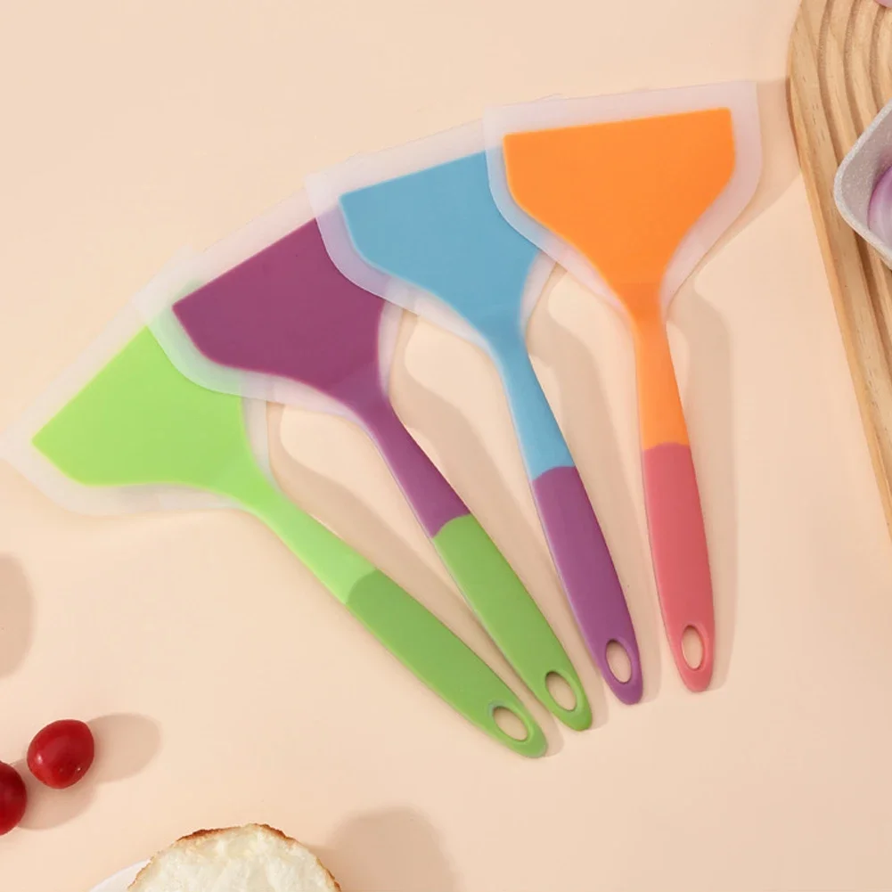 Transparent Bicolour Silicone Wide Mouth Frying Spatula Translucent Tamago Yaki Spatula Kitchen Utensils Silicone