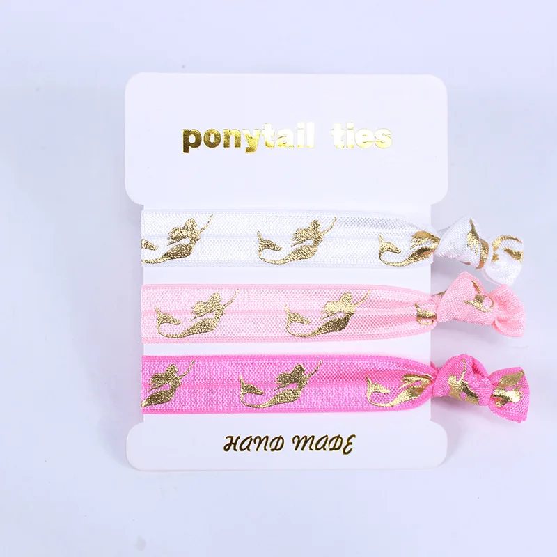 

30Pcs 5/8" 15mm Gold Foil Mermaid Printed Fold Over Elastic Polyester FOE Hair Ties Hair Accessories Bracelets Wristbands