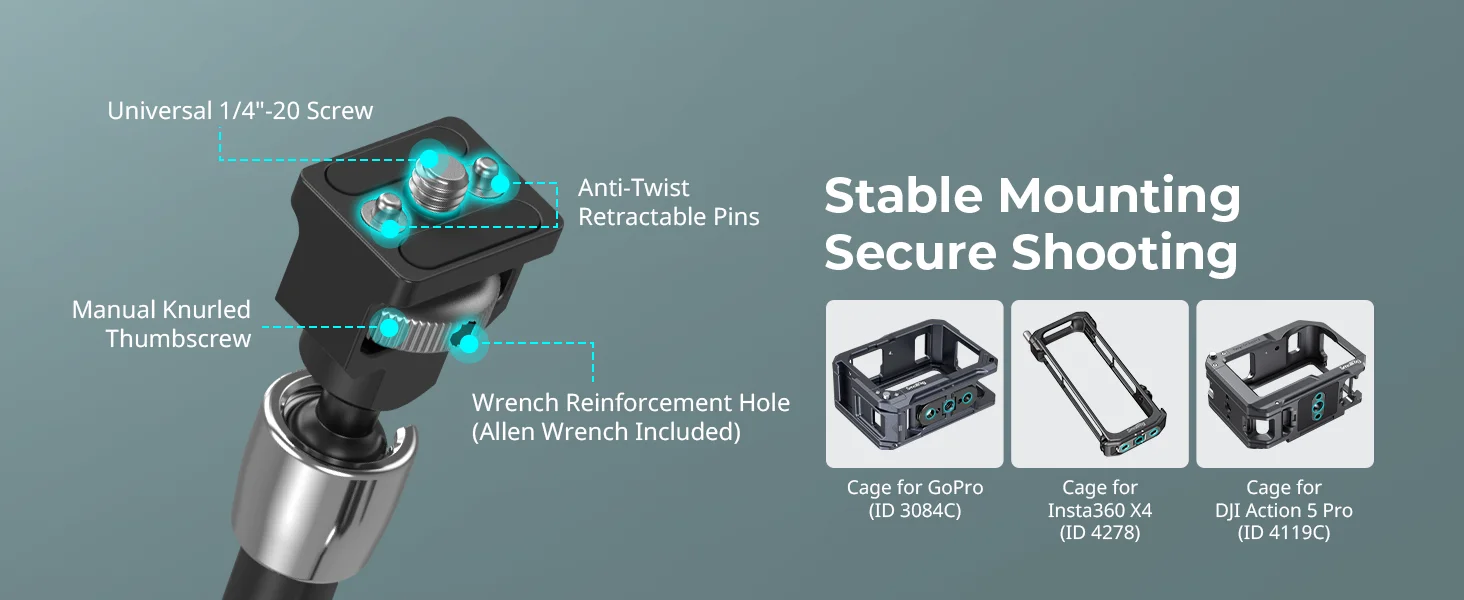 SmallRig Magic Arm mit krabbenförmiger Klemme, mit 1/4"-20 Schraube, Kugelkopf für 360 ° Anpassungen, für Actionkameras, Monitore -5312 – Detail 2