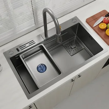 อ่างล้างหน้าแบบติดตั้งใต้เคาน์เตอร์ สแตนเลส ขนาดใหญ่ ทรงสี่เหลี่ยมผืนผ้า อ่างล้างหน้าสำหรับใช้ในบ้าน อุปกรณ์ห้องน้ำแบบเรียบง่าย 2