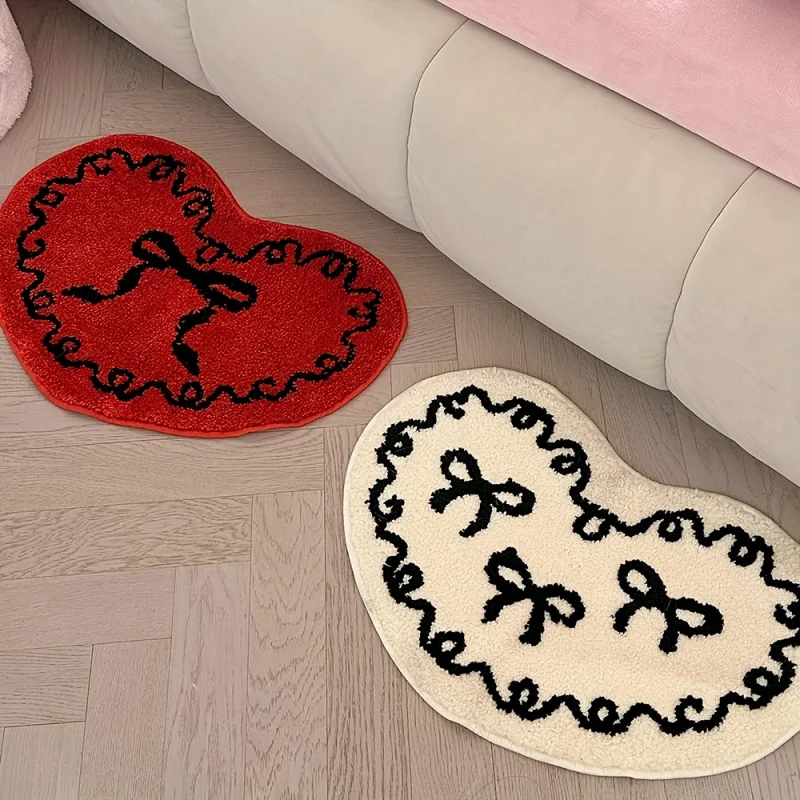 VIKAMA ins 귀여운 리본 하트 모양 카펫, 부드럽고 푹신한 홈 데코 카펫, 침실 카펫, 거실 카펫