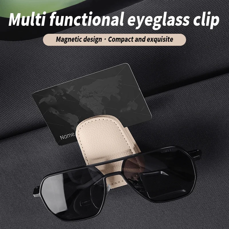 1pc Car Glasses Holders - Magnetic Faux Leather Clip for Eyewear on Car Visor - Organizer for Glasses, Cards, And Tickets