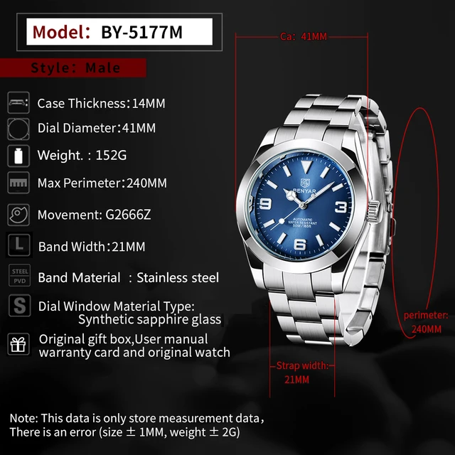 BENYAR 2022 New Stainless Steel Automatic Men Watches Top Brand Waterproof Luxury Men Mechanical Wristwatch Relogio Masculino 5