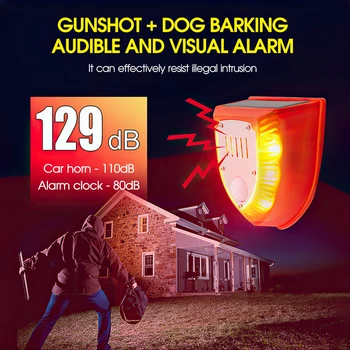 Solar Powered Infrared Motion Sensor Detector Alarm Light with 129db Dog Barking Independent Security Alarm for Home Garden Farm 3