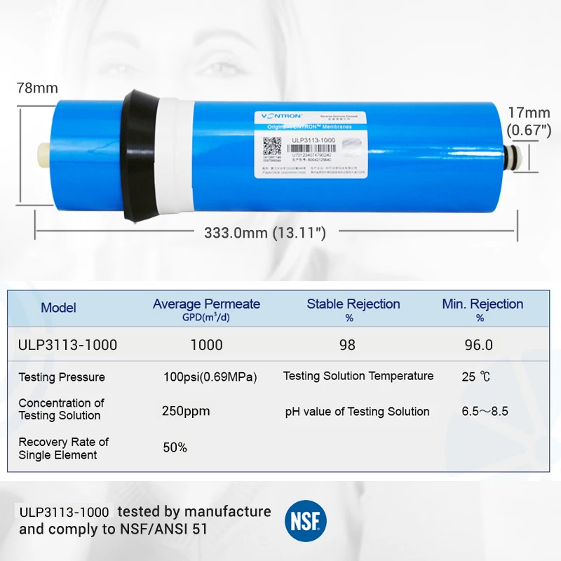 Membrana RO 1000 GPD RO Membrana ULP3113-1000 Para Osmose Reversa Substituição Do Filtro De Água