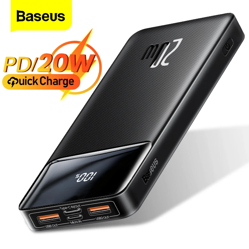 Baseus Power Bank 20000mAh přenosná nabíječka Powerbanka 10000mAh Externí baterie PD 20W Rychlé nabíjení pro iPhone Xiaomi PoverBank