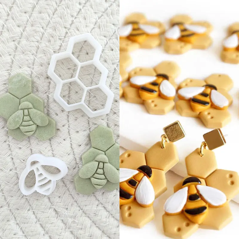 3D Bee Honeycomb Earring Cutting Mold Mini Animals Soft Polymer Clay Cutter silicone mold polymer clay cutter DIY Jewelry Earring Pendant Pottery Decoration Tools