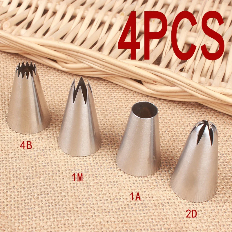 4B1M1A2D Stainless Steel Pastry Nozzle Set 1 4pcs Icing Piping