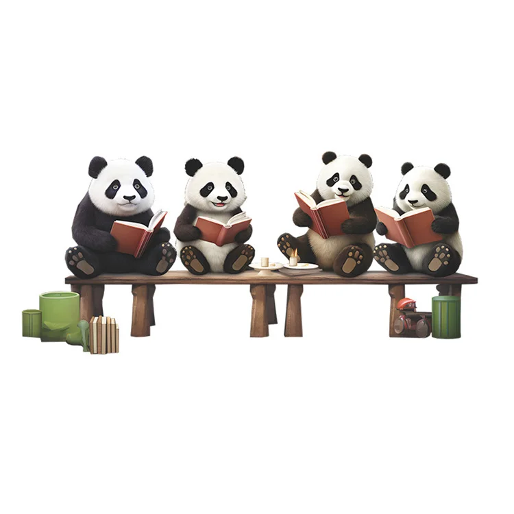 Niedliche Pandas, die Bücher lesen, Wandaufkleber für Kinder, Kinderzimmer, Heimdekoration, Tapete, Raumhintergrund, Dekor, Cartoon-Aufkleber – Detail 7