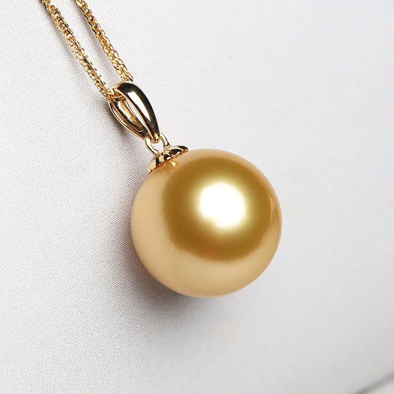 

Elegant Classic Gold Sea Pearl 12-13mm Necklace Pendant Golden with Chain Fashion for Women Jewelry Gifts