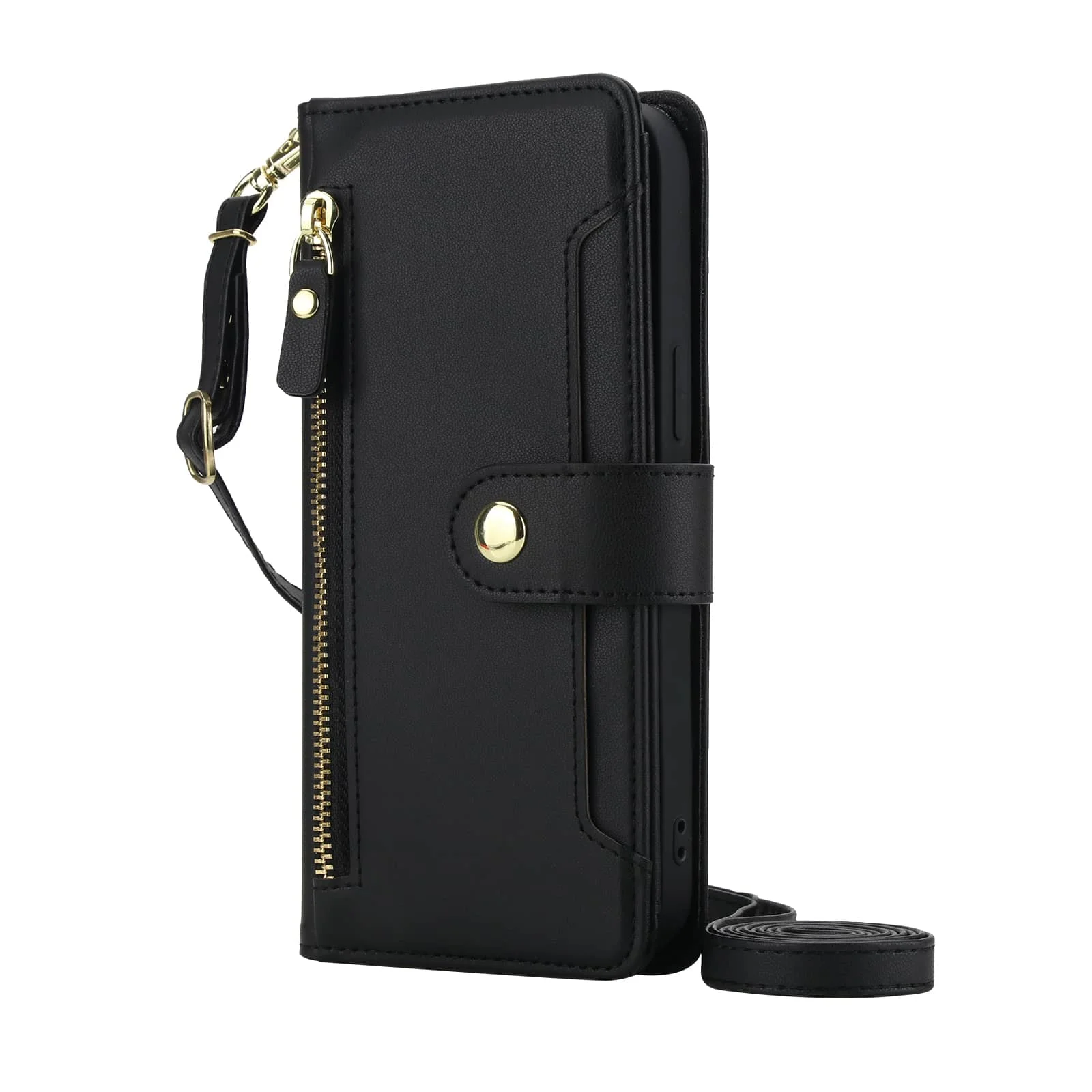 Premium Flip Wallet Case with Zipper Pocket, Card Holder Slot, Magnetic Closure, and Lanyard