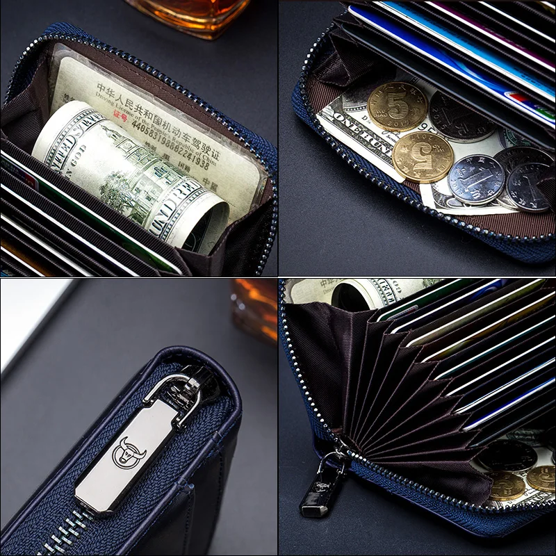 BULLCAPTAIN 가죽 신용 카드 ID 카드 소지자 지갑 지갑 남성 패션 Rfid 카드 소지자 지갑 명함 지갑 가방