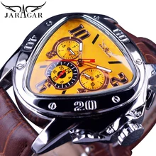 

Jaragar Men's Triangle Mechanical Wristwatch Luxury Automatic Wrist Watch Brown Genuine Leather Clock Week Display Sport Style