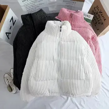 코듀로이 코튼 재킷 여성용, 짧은 겨울 재킷, 패션 코튼 재킷, 느슨한 피팅