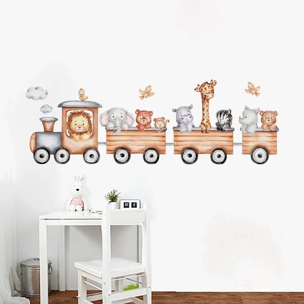 Cute Animals Cartoon Train Removable Wall Stickers for Kids Room Baby Bedroom Nursery Art Decals Wall Mural Home Decor