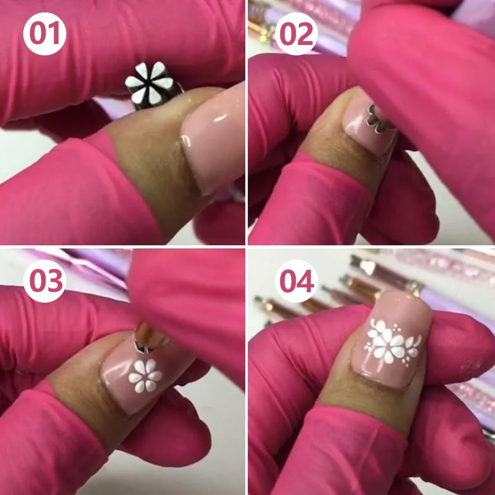 16Pcs Nail Art Stamp Pen Set Flower Nail Stamp Pen DIY Art Tool Simple Design Dotting Tools for Lovers