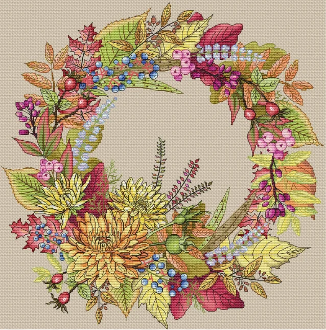 

Набор для вышивки крестиком, тканевый венок из 24 осенних ягод 46-46, Набор для вышивки крестиком Aida 14CT 14CT, декор для гостиной