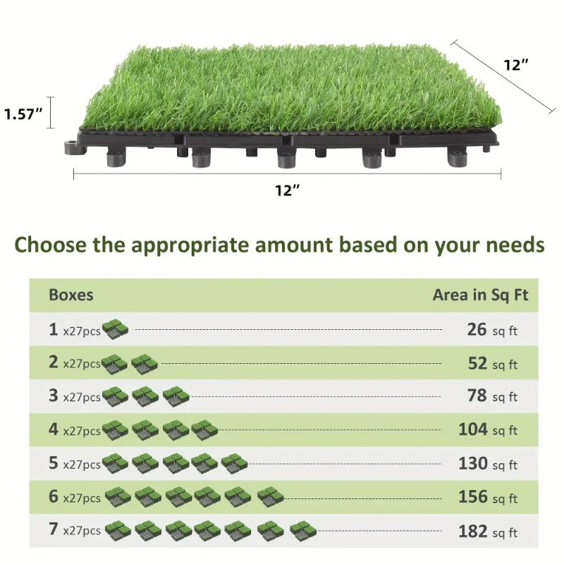 Artificial Grass Mat Value Pack 1pc PrimeZone Interlocking Artificial Grass Tiles For Patio Balcony Backyard Artificial Turf Floor 12
