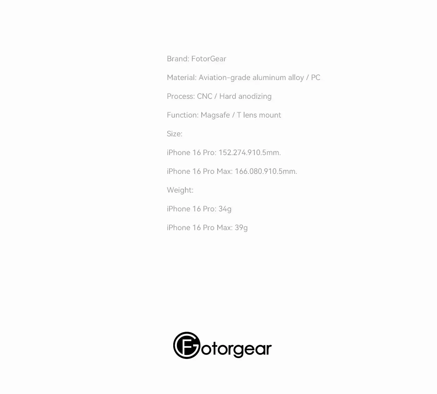 Fotorgear Photography Phone Case with T-mount Lens Thread for iPhone 16 Pro/ 16