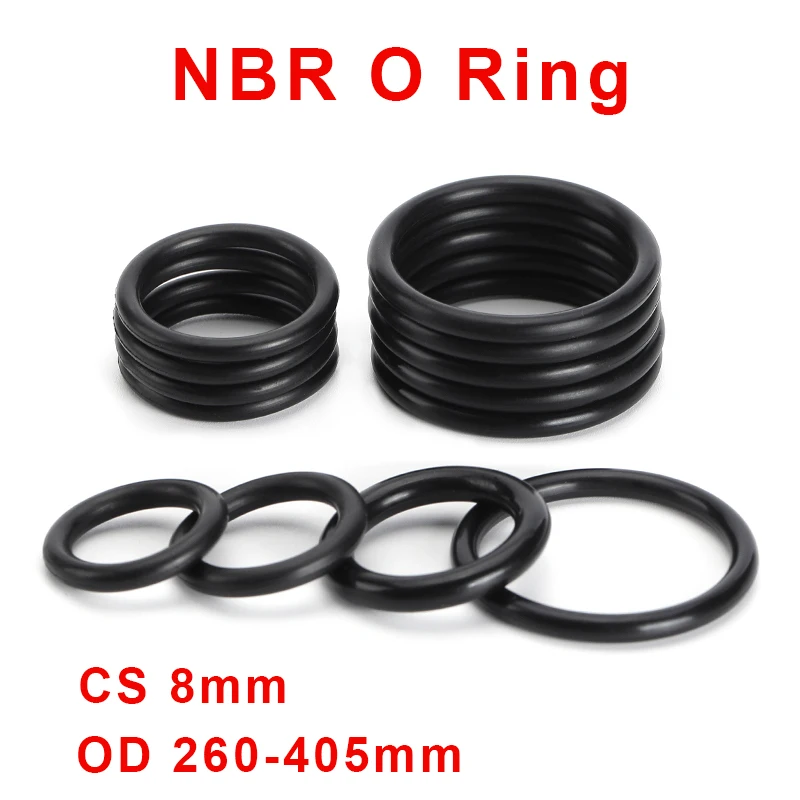 

1Pcs NBR O Ring Gasket Black Nitrile Rubber Round Automobile Waterproof Oil Resistance Sealing Washer CS 8mm OD 260-405mm