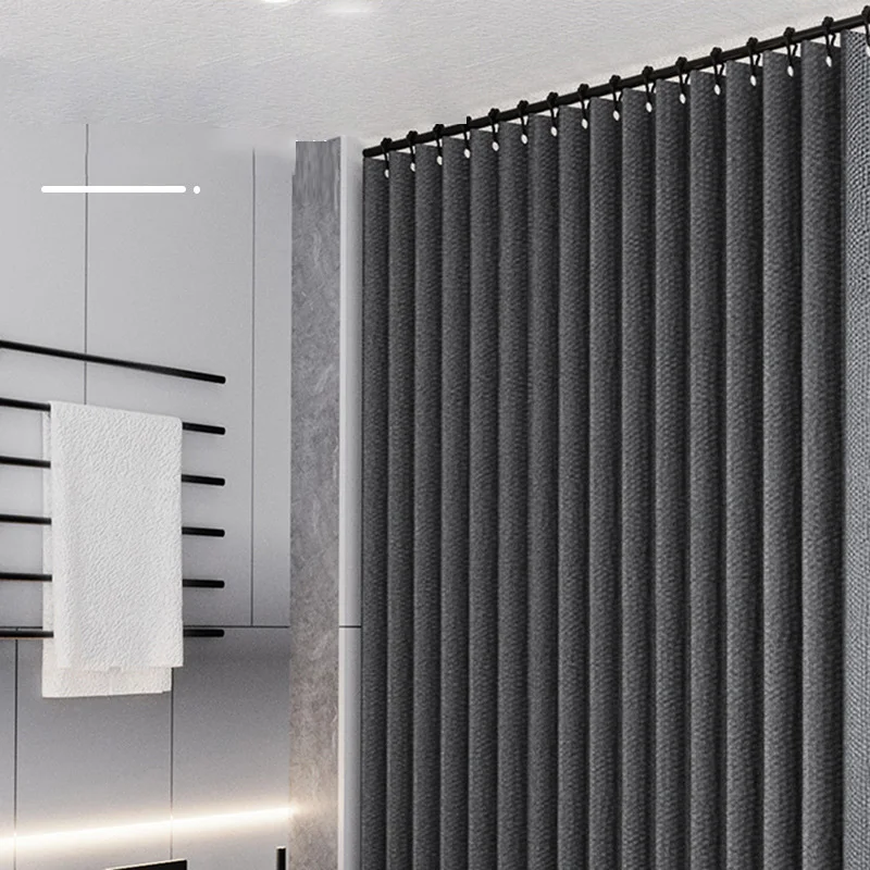 Folding-shower-curtain-bathroom-partition-curtain-no-punching-waterproof-imitation-linen ...