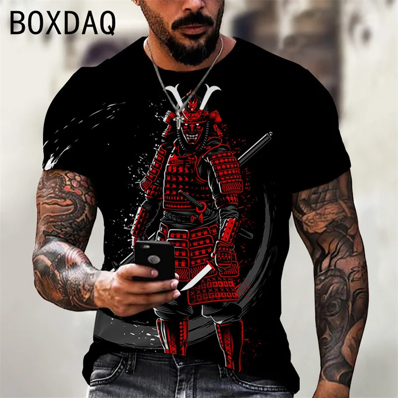 

Fashion Cool Japan Samurai Tattoo Printed T-shirt Casual Harajuku Hip Hop Personality Tee Summer Short Sleeve O-Neck Tops